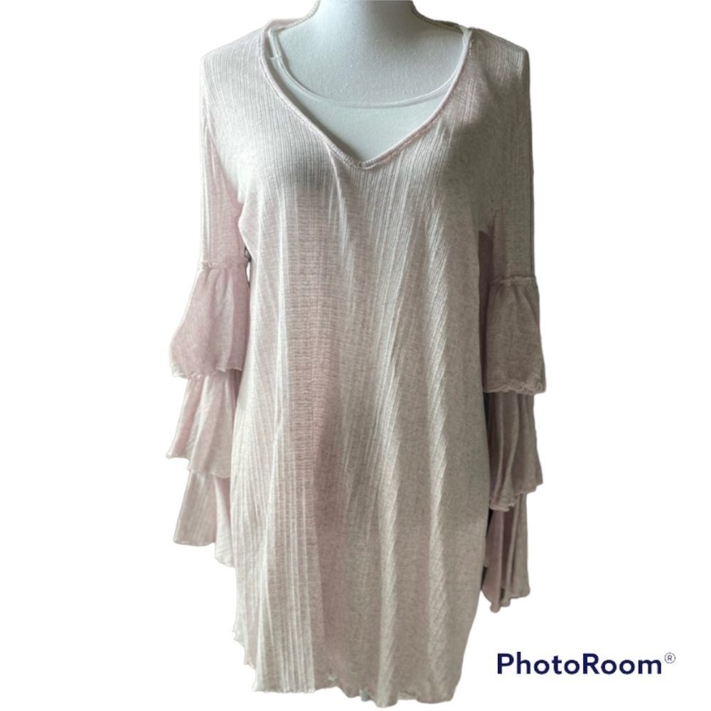 Free People Light Pink Tiered Bell Sleeve Swim Coverup